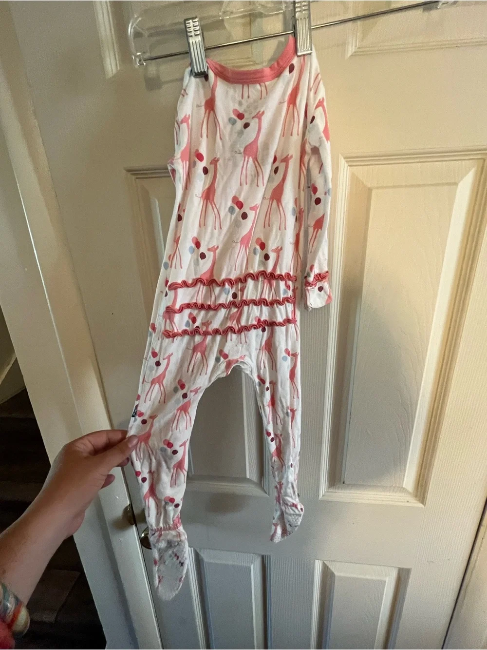 Kickee Pants Pink & Coral Giraffe Print Footless Pajama Set